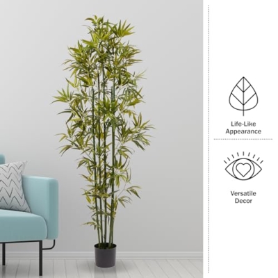 Product: Artificial Bamboo Tree - 6FT Fake Plant with Adjustable Leaves and Pot - Faux Plants Indoor for Home, Restaurant, or Office Décor by Pure Garden