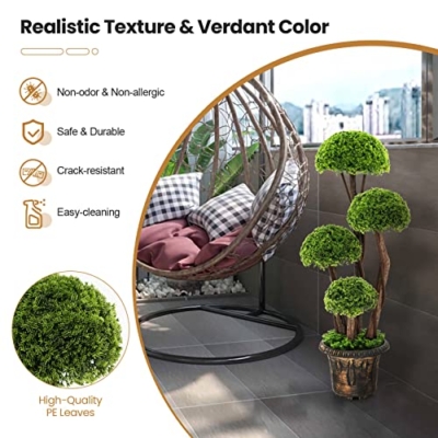 Product: Goplus Artificial Cypress Topiary Ball Tree, 3 Ft Tall Artificial Plant, Indoor/Outdoor Topiary Trees with Golden Cement Pot, Fake Greenery Plants Decorative Trees for Office Home Front Door