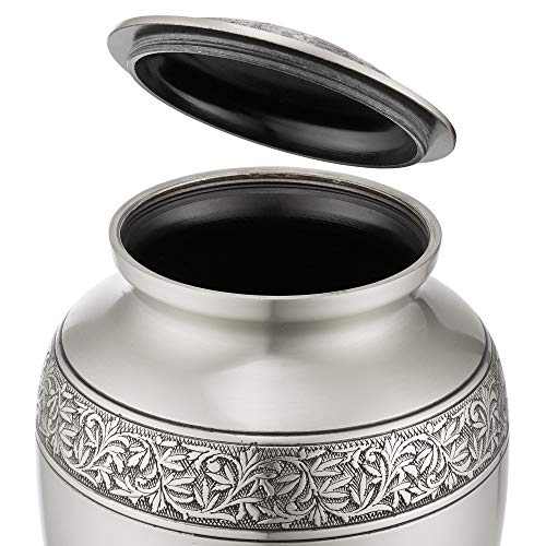 Silky Flower Store Cremation Memorial Urn for Human Ashes, Silver Adult Funeral Urn, Velvet Bag 20.5cm 3 3 Product: Reminded Cremation Memorial Urn for Human Ashes, Silver Adult Funeral Urn with Velvet Bag