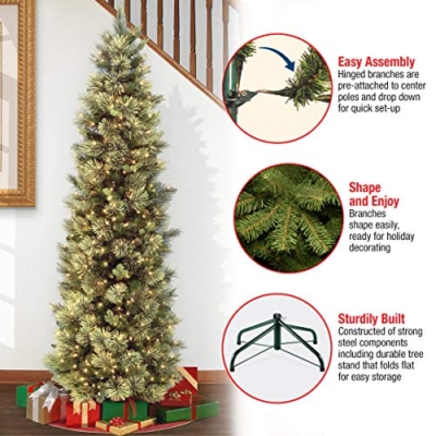 Product: National Tree Company Pre-lit Artificial Christmas Tree | Includes Pre-strung White Lights and Stand | Carolina Pine Slim - 6.5 ft