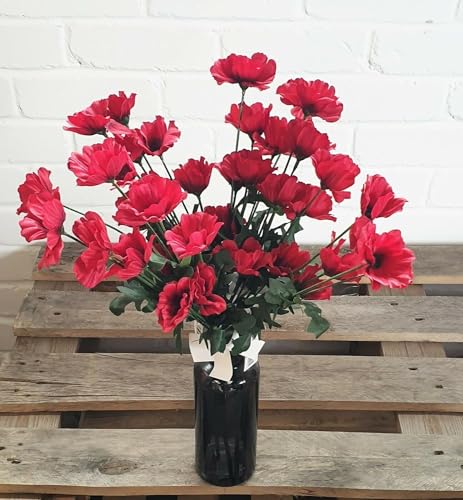 Silky Flower Store Artificial Red Poppy Stems, 10 Pack Wild Flowers with Leaves, 4 Heads Each, 45cm 1 1 Product: 10 x Red Poppy Stems 45cm Artificial Flowers 4 Flower Heads per Stem Wild Red Poppies with Leaves