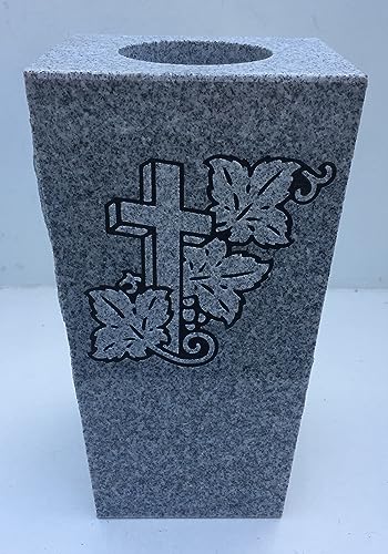 Granite Memorial Vase with Design Tapered (5"x4"x9") Gray - Artificial Flower Arrangements Product: Granite Memorial Vase with Design Tapered (5"x4"x9") Gray