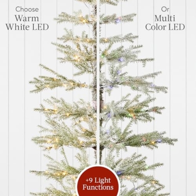 Product: Best Choice Products Pre-Lit Sparse Christmas Tree 6ft Artificial Flocked Pine Holiday Décor Aspen Noble Fir 2-in-1 White & Multicolor LED Lights