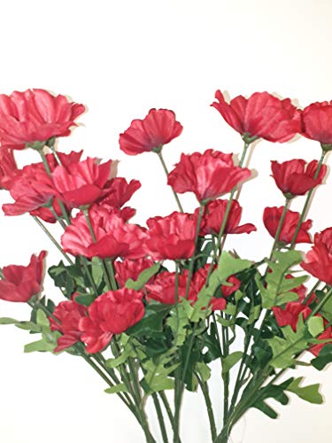 Silky Flower Store Artificial Red Poppy Stems, 10 Pack Wild Flowers with Leaves, 4 Heads Each, 45cm 7 7 Product: 10 x Red Poppy Stems 45cm Artificial Flowers 4 Flower Heads per Stem Wild Red Poppies with Leaves