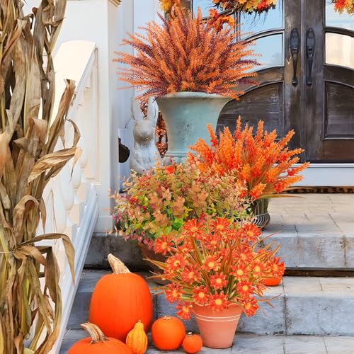 Silky Flower Store UV Resistant Faux Fall Flowers, Autumn Orange Daisy Eucalyptus Lavender Greenery, Outdoor Porch Patio Decor, 64 Pcs সেট 4 4 Product: Ruidazon 64 Pcs Outdoor Fall Flowers UV Resistant Faux Fall Plants with Fall Daisy Eucalyptus Lavender Artificial Autumn Flowers Greenery for Outside Home Porch Patio Thanksgiving Decoration