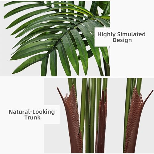 Product: 5FT Real Touch Artificial Palm Tree with White Planter - Faux Tropical Areca Floor Plant for Home & Office Décor