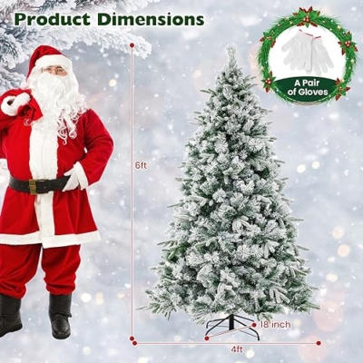 Product: Goplus 6ft Pre-Lit Snow Flocked Artificial Christmas Tree, Hinged Xmas Tree with 250 Warm-White LED Lights, 752 Branch Tips, Pine Needles, for Holiday Party Office Home Decor