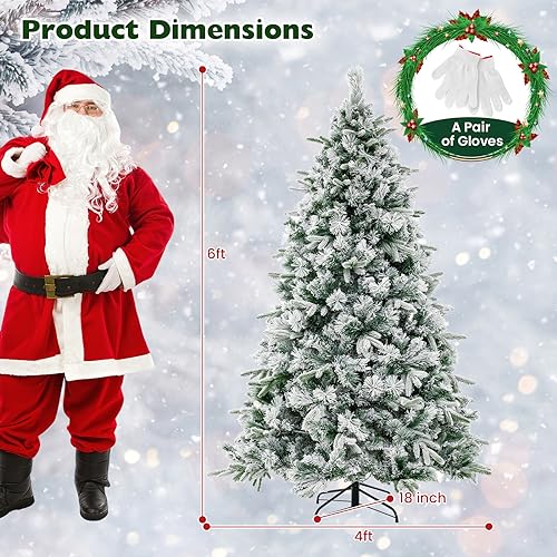 Product: Goplus 6ft Pre-Lit Snow Flocked Artificial Christmas Tree, Hinged Xmas Tree with 250 Warm-White LED Lights, 752 Branch Tips, Pine Needles, for Holiday Party Office Home Decor