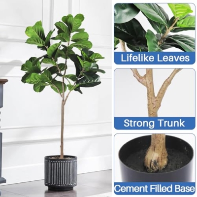 Silky Flower Store Artificial Fiddle Leaf Fig Tree, Fake Ficus Lyrata Indoor Outdoor Decor, 5FT 7 7 Product: ECOOPTS 5FT Artificial Fiddle Leaf Fig Tree Fake Ficus Lyrata Plants with Plastic Nursery Pot Artificial Trees for Garden Indoor Outdoor Decor (1 Pack)
