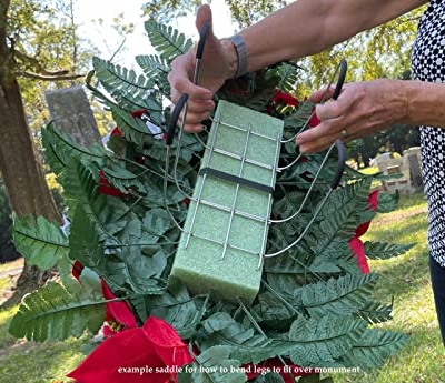 Product: Sympathy Silks Artificial Cemetery Flowers - Realistic - Outdoor Grave Decorations - Non-Bleed Colors, and Easy Fit - Cream Open Rose with Red Mum Saddle for Headstone