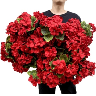 Product: Dophinena Pack of 12 - Artificial Geraniums Bundles Full Blooms Silk Flower Plants Geranium Bush Red Color for Home Garden Wedding Indoor Outdoor Decor (Red - Pack of 12)