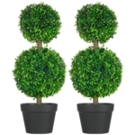 Product: HOMCOM Set of 2 23.5" Artificial Ball Boxwood Topiary Trees with Pot, Indoor Outdoor Fake Plants for Home Office & Living Room Decor