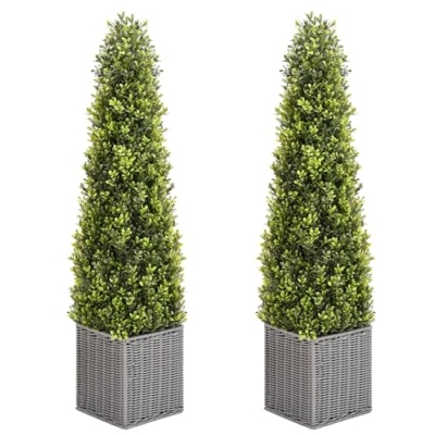 Product: SEVENLOVE 48 Inch Artificial Boxwood Outdoor Topiary Tree Set of 2, 4FT Potted Boxwood Tree Cone Topiary Artificial Plant Shrub for Front Porch Home Office Decor…