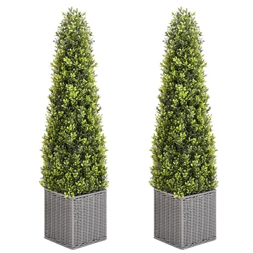Product: SEVENLOVE 48 Inch Artificial Boxwood Outdoor Topiary Tree Set of 2, 4FT Potted Boxwood Tree Cone Topiary Artificial Plant Shrub for Front Porch Home Office Decor…