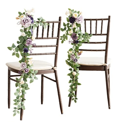 Product: Ling's Moment 10pcs Wedding Chair Decorations Aisle Floral Swag Artificial Pew Flowers Hanging Garland Lilac Purple Gold for Ceremony Reception Church Rose Floral Faux Arrangement Party Outdoor Decor