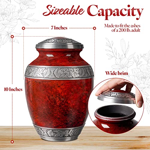 Product: GSM Brands Cremation Urn for Adult Human Ashes - Large Handcrafted Funeral Memorial, Red Color (Aluminum - 9.6 x 6.8)