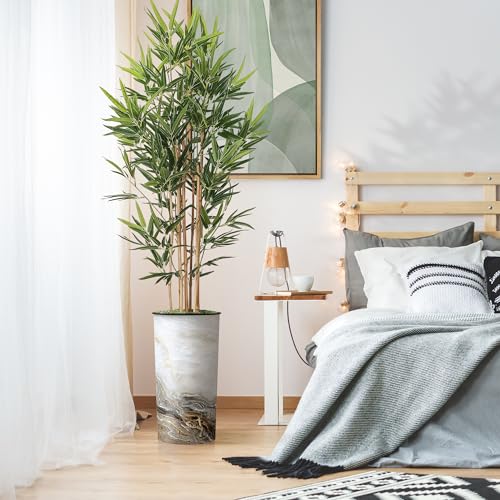 Product: Artificial Tree in Modern Granite Effect Planter, Fake Bamboo Silk Tree for Indoor and Outdoor Home Decoration - 70" Overall Tall (Plant Pot Plus Tree)