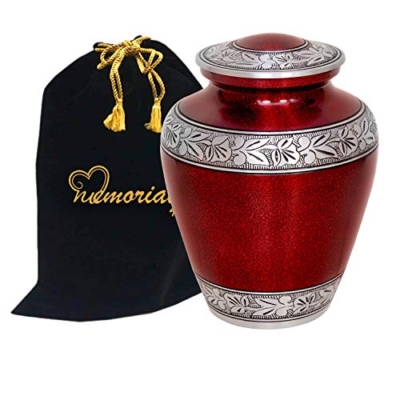 Product: Elite Crimson Cloud and Silver Cremation Urn - Large Crimson Funeral Urn with Free Bag - Handcrafted Adult Crimson Urn for Human Ashes - New ~ Good Deal