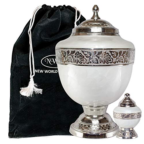 Silky Flower Store Personalized White Adult Cremation Urn for Human Ashes, Memorial Keepsake Urn, Handmade Brass, 20.5cm 1 1 Product: White Adult Funeral Cremation Urn with Keepsake, Personalized Urn for Human Ashes