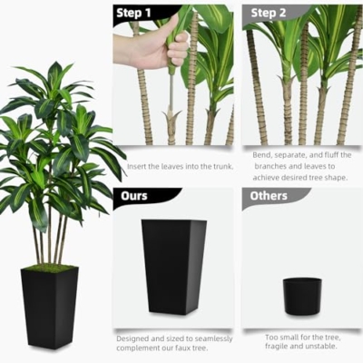 Product: ASTIDY Artificial Dracaena Tree 5FT - Faux Tree with White Tall Planter - Fake Tropical Yucca Floor Plant in Pot - Artificial Silk Tree for Home Office Living Room Decor Indoor