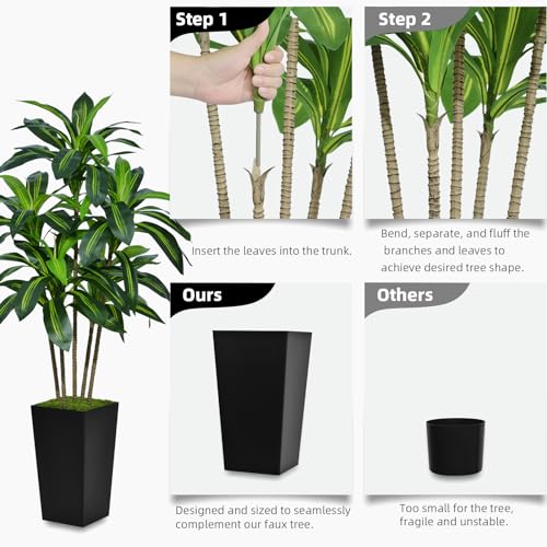 Product: ASTIDY Artificial Dracaena Tree 5FT - Faux Tree with White Tall Planter - Fake Tropical Yucca Floor Plant in Pot - Artificial Silk Tree for Home Office Living Room Decor Indoor