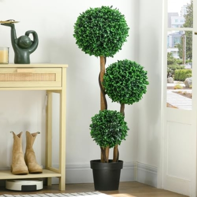 Product: HOMCOM 3.5ft/43.25" Artificial 3 Ball Boxwood Topiary Tree with Pot, Indoor Outdoor Fake Plant for Home Office, Living Room Decor