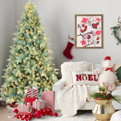 Product: 7.5FT Prelit Blue Artificial Christmas Tree - Premium Spruce with 2148 Branch Tips for a Festive Holiday Decor