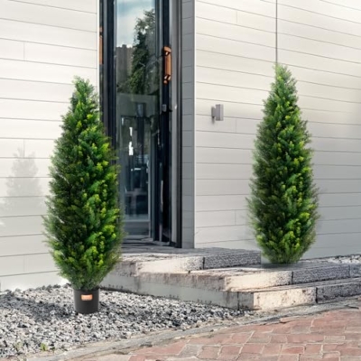 Silky Flower Store Artificial Cedar Topiary Tree, Faux Evergreen Plant, 48 inch Tall, 2 Pieces 18 18 Product: VEVOR Artificial Cedar Topiary Tree, 48 inch Tall (2 Pieces), with Extra Leaves & Pot Faux Evergreen Fake Pine Cypress Trees Plant, UV Rated Artificial Greenery Set for Home Decor Indoor/Outdoor
