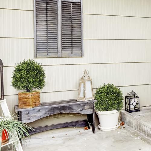 Product: Azoco 27“ Realistic Artificial Boxwood Topiary Trees Set of 2, Faux Boxwood Plants Outdoor UV-Resistant, No Maintenance Curb Appeal Fake Evergreen Bushes & Shrubs for Front Porch Outside Planter Decor