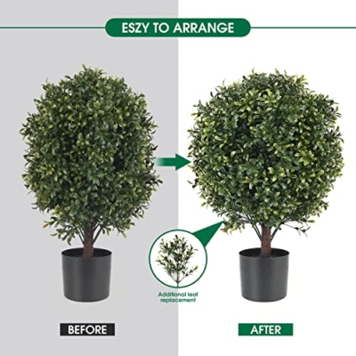 Product: 21 Inch Artificial Topiary Boxwood Ball Trees – Decorative Fake Greenery in Planter Pots for Front Porch, Indoor Walkway, Entryway Decorating, Set of 2