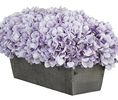 Product: House of Silk Flowers Artificial Hydrangeas in Grey-Washed Wood Ledge (Lavender)