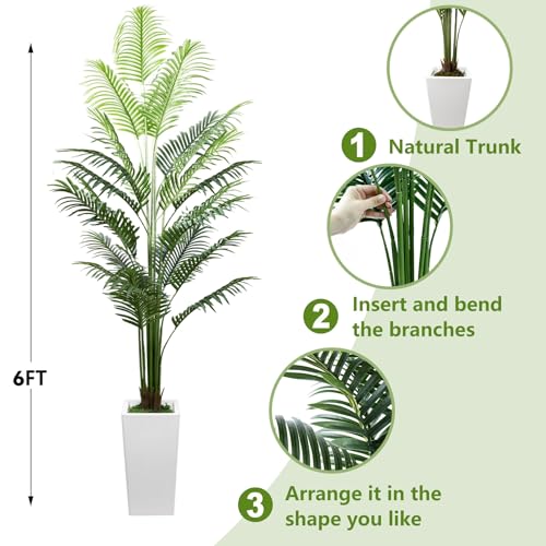 Silky Flower Store 6FT Artificial Palm Tree, 18 Adjustable Branches, White Pot, Indoor Faux Tropical Decor, 6FT 3 3 Product: 6FT Artificial Palm Tree with 18 Adjustable Branches and White Pot, Large Tall Realistic Indoor Faux Fake Silk Tropical Areca Palm Plant for Housewarming, Home and Office Decor