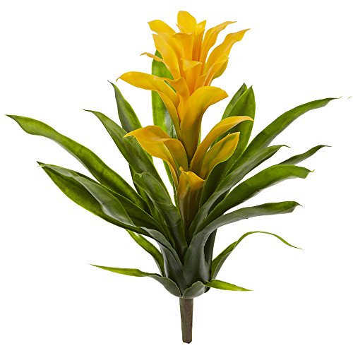Product: Nearly Natural 15in. Bromeliad Artificial (Set of 4) Silk Flowers, 15"H x 8"W x 8"D, Yellow