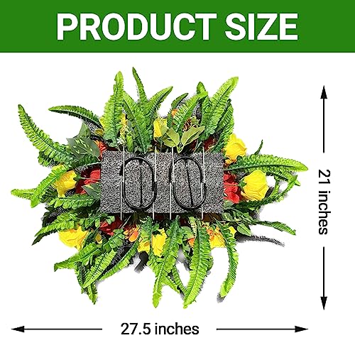 Silky Flower Store Red Artificial Cemetery Flowers, GRPFS Headstone Flower Saddle, Realistic Crimson Memorial Floral Arrangement, 20.5cm 2 2 Product: Realistic Red Artificial Cemetery Flowers - GRPFS Headstone Flower Saddle for Graves