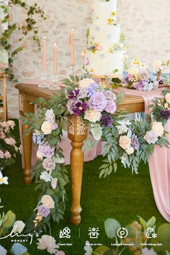 Silky Flower Store Eucalyptus Rose Flower Garland, Lilac Lavender Sweetheart Table Decor, Artificial Silk Garland 6FT 5 5 Product: Ling's Moment Flower Garland - 6FT Eucalyptus & Rose - Sweetheart Table Decor for Wedding Reception, Artificial Floral Garland for Mantle, Thanksgiving, Christmas Decoration, Lilac & Lavender