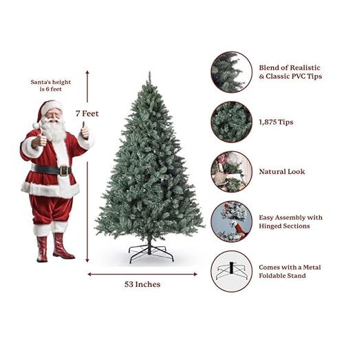 Product: KING OF CHRISTMAS 7ft Blue Spruce Artificial Christmas Tree Unlit, Tribeca Blue Spruce Xmas Tree with Foldable Base, Hinged Sections 1875 PVC Christmas Tree for Home, Office and Holliday Decor