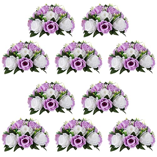 NUPTIO Flower Wedding Centrepieces for Tables - 10 Pcs 9.5in Diameter Lilac & White Artificial Flowers Rose Ball for Centerpieces Table - Fake Rose Arrangements for Weddings Birthday Party Decor - Artificial Flower Arrangements Product: NUPTIO Flower Wedding Centrepieces for Tables - 10 Pcs 9.5in Diameter Lilac & White Artificial Flowers Rose Ball for Centerpieces Table - Fake Rose Arrangements for Weddings Birthday Party Decor