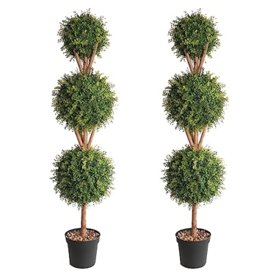 Product: 55 Inch Artificial Boxwood Topiary Trees Triple Ball, Set of 2 Faux Trees for Indoor and Outdoor Use