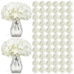 Product: Auihiay 104 PCS Artificial Hydrangea Flowers, Silk Hydrangea Artificial Flowers Heads with Stems, Full Hydrangea Flowers for Wedding Centerpieces, Home Garden Party Decor (Ivory)