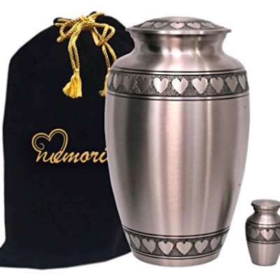 Product: MEMORIALS 4U Classic Pewter with Heart Band Cremation Urn - 100% Handcrafted Large Pewter Heart Urn - Solid Brass Affordable Pewter Urn for Human Ashes - Adult Funeral Urn Deal with Free Keepsake
