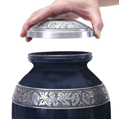 Silky Flower Store Cremation Urn for Adult Human Ashes, Blue Floral Aluminum Memorial Urn, 12 x 7.75 Inch 7 7 Product: GSM Brands Cremation Urn Holds Adult Human Ashes (Extra Large Capacity up to 300 lbs) - Handcrafted Funeral Memorial with Striking Blue Design (12 Inch Height x 7.75 Inch Width)