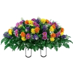 Product: Sympathy Silks Artificial Cemetery Flowers – Realistic Wildflower Outdoor Grave Decorations - Purple Violet Wildflower Saddle for Headstone