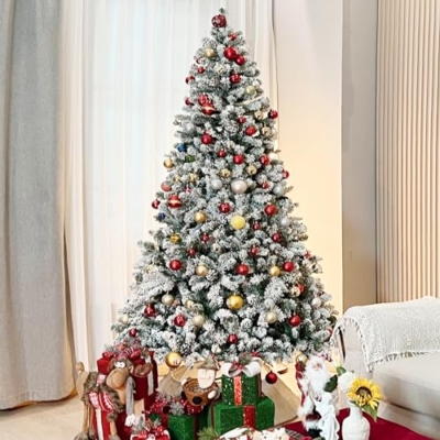Silky Flower Store Artificial Christmas Tree Snow Flocked Pine Cones 764 Tips Hinged Branches Metal Stand 6.5 ft 10 10 Product: Hykolity 6.5 ft Snow Flocked Artificial Christmas Tree with Pine Cones, 764 Tips, Metal Stand and Hinged Branches