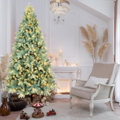 Product: 7.5FT Prelit Blue Artificial Christmas Tree - Premium Spruce with 2148 Branch Tips for a Festive Holiday Decor