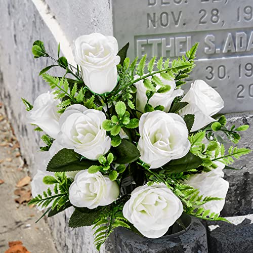Product: Artificial Cemetery Flowers with Vase, Artificial Rose Bouquet Grave Memorial Flowers for Cemetery Headstones Decoration, Set of 2