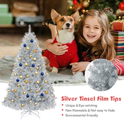 Silky Flower Store Silver Artificial Christmas Tree, 6ft Hinged Full Design, Electroplated Finish, Metal Stand, Indoor Outdoor 6ft 12 12 Product: 6ft Goplus Silver Artificial Christmas Tree - Hinged Full Design with Electroplated Finish & Metal Stand for Indoor/Outdoor Holiday Decor