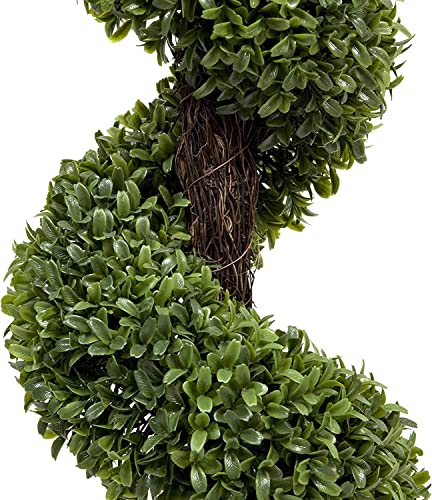 Product: 2 x Artificial Premium Quality Topiary Boxwood Spiral Trees in Black Pot for Indoor Outdoor Decor, UV Stable (4ft/120cm)