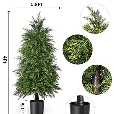 Product: YEMMEN 2 Pack 4ft Artificial Cedar Topiary Trees for Outdoor Front Porch Décor, UV Rated Fake Potted Plants for Indoor and Outdoor Use
