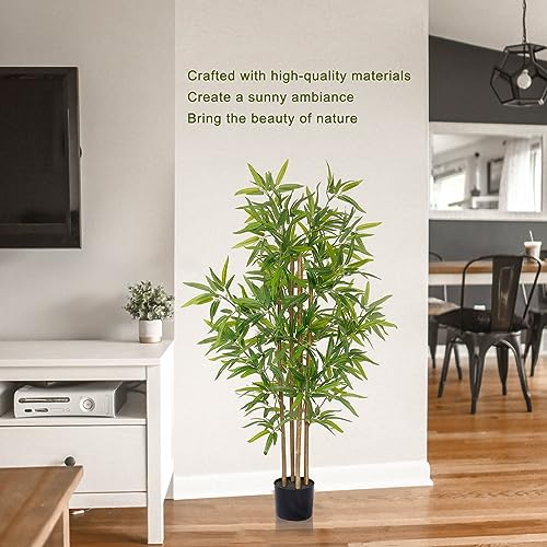 Product: Softflame 4ft Bamboo Artificial Tree, Faux Bamboo Plant, Real Touch Technology, Artificial Plant with 4 Trunks, Ideal for Home Office Indoor Decoration