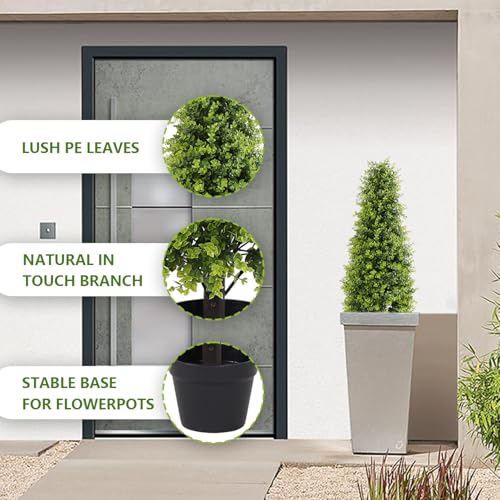 Product: Binnny Flower 3ft Artificial Boxwood Topiary Trees, Set of 2 – UV Resistant Faux Evergreen Shrubs and Bushes for Outdoor Planters, Realistic Fake Plants for Front Porch Outside Patio Yard, 3 Foot Tall